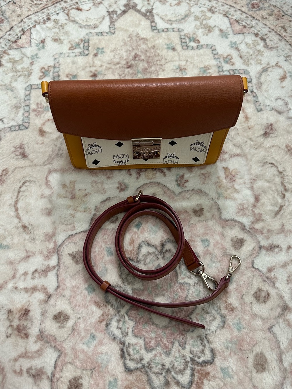 MCM Brown & Yellow Leather Crossbody Bag